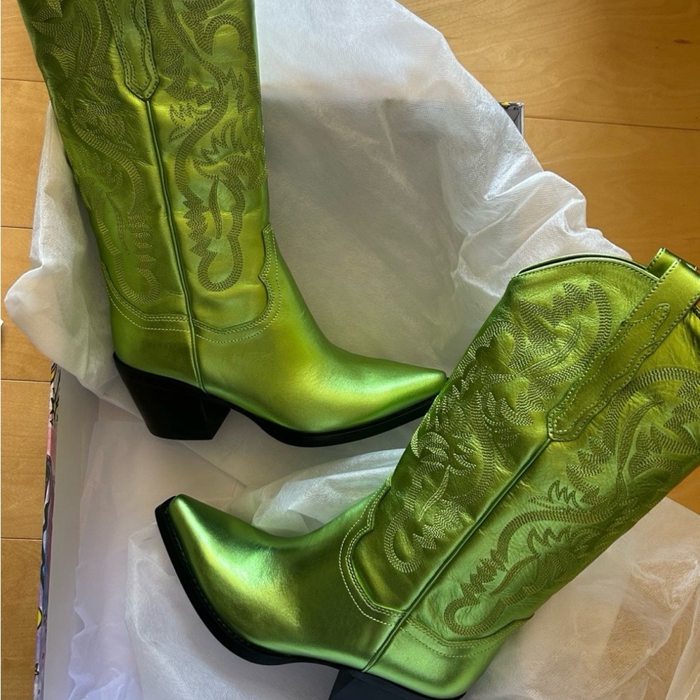Jeffrey Campbell Green Heeled Boots with Western Charm